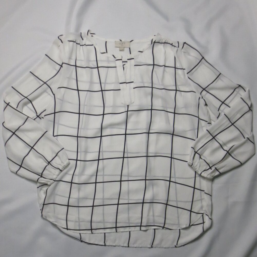 LOFT OUTLET womens CREAM blouse CAREER top BLACK petite SIZE MEDIUM